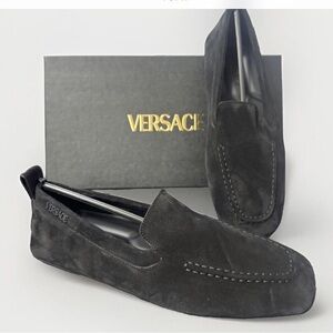 New Versace men’s Villa Suede Driving Greca Shoes Loafers $775 Sz. 42
